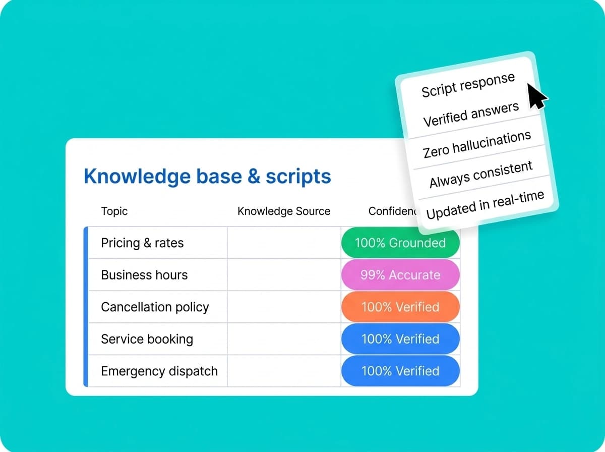 Nexivo grounded knowledge base, FAQ verification and script control